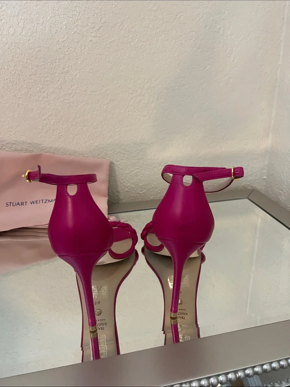 Stuart Weitzman Hot Pink Braided Strap Stiletto Sandals